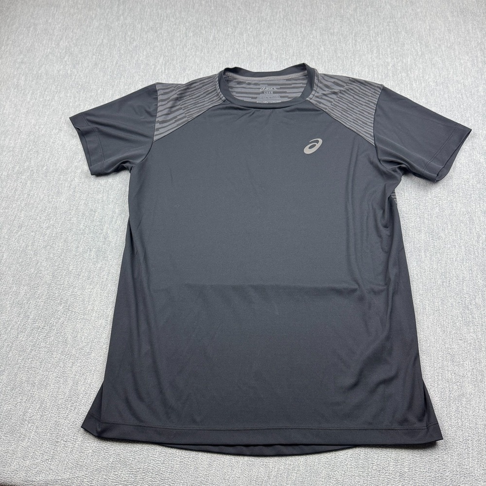 Asics Shirt Mens Large Black Motion Cool Short Sleeve Athletic Performance Gym